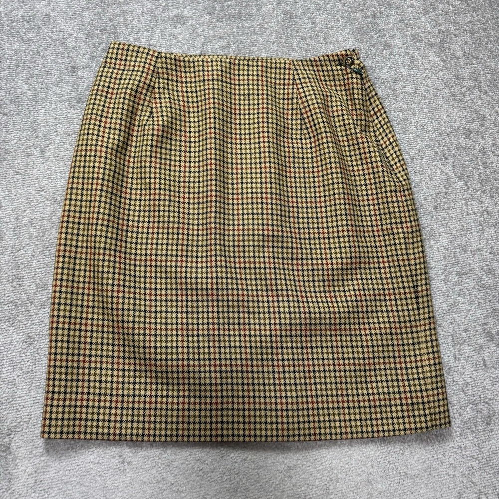 Jones New York 100% Worsted Wool Mini Skirt Tartan Houndstooth Plaid Brown 10P